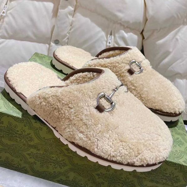 

australia fur scuff slipper designer slides winter snow boots mens women wool mule plush warm platform non-slip big size 48 with box no430, Black