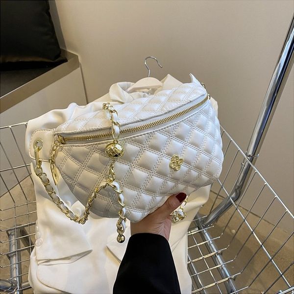 

waist bags elegant diamond lattice pu leather chain for women stylish applique fanny packs female pack crossbody bag 221118