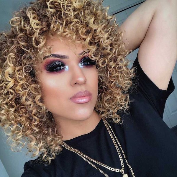 

women's wigs selling short curly hair chemical fiber set small curl explosive head overseas, Black