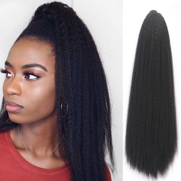 

women's wigs black long synthetic lace hair for women fashion drawstring elastic mh corn whisker yaki wig tail
