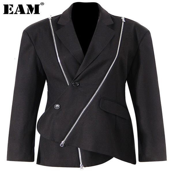 

womens suits blazers eam women black zipper irregular blazer notched long sleeve loose fit jacket fashion spring autumn 1de6066 221117, White;black