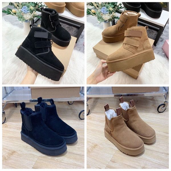 

classic mini australia platform boot designer fuzzy mule winter fur boots for woman warm thick bottom snow booties chestnut black d03e#