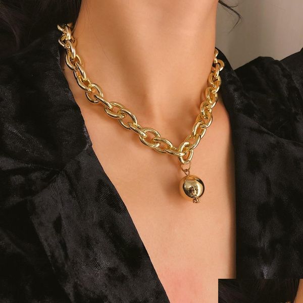 

pendant necklaces round ball choker necklace women statement party jewelry punk metal pendant necklaces fashion wholesale chains bij dhvgy, Silver