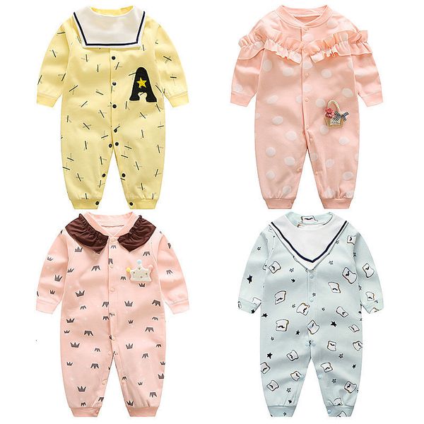 

clothing sets baby onepiece clothes spring and autumn long sleeved female baby ha clothes summer thin boys born clothes pure cotton suit 221, White