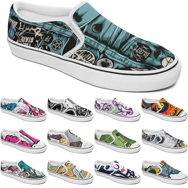 

shoe canvas shoes summercustom slip-on customized sneakers men women blue red green classic custom comfortable low platform sneaker color36, Black