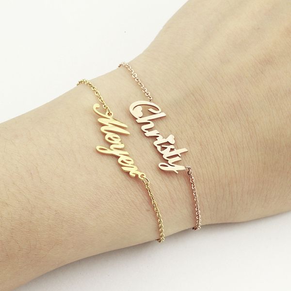 

charm bracelets personalized name chains bracelet charms handmade jewelry custom engraved handwriting signature pulseira feminina women kids, Golden;silver