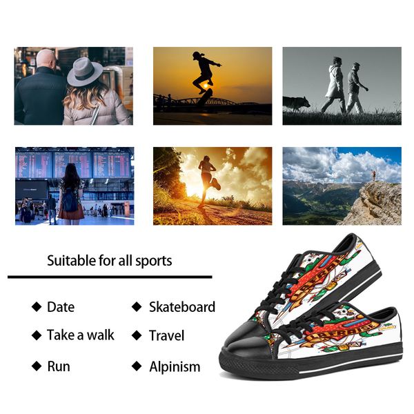 

custom shoes classic canvas low cut skateboard casual triple black accept customization uv printing low mens womens sports sneakers breathab
