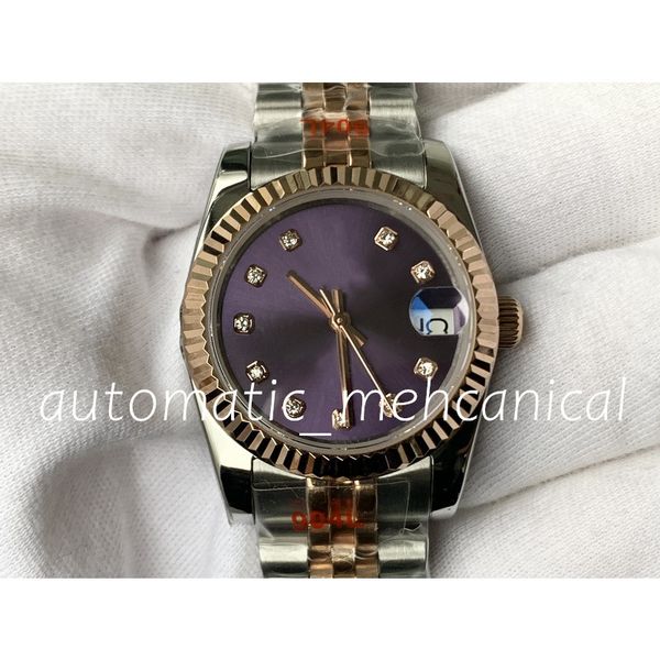 

2022 new lady watches 28mm 31mm purple dial two tone rose gold stainless steel bracelet aisa 2813 movement 126233 126231 automatic female wr, Slivery;brown