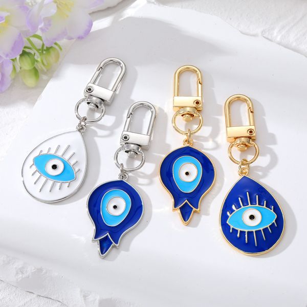 

enamel water drop flower evil eye keychains key rings lucky turkish blue eye bag car keyring accessories jewelry, Slivery;golden
