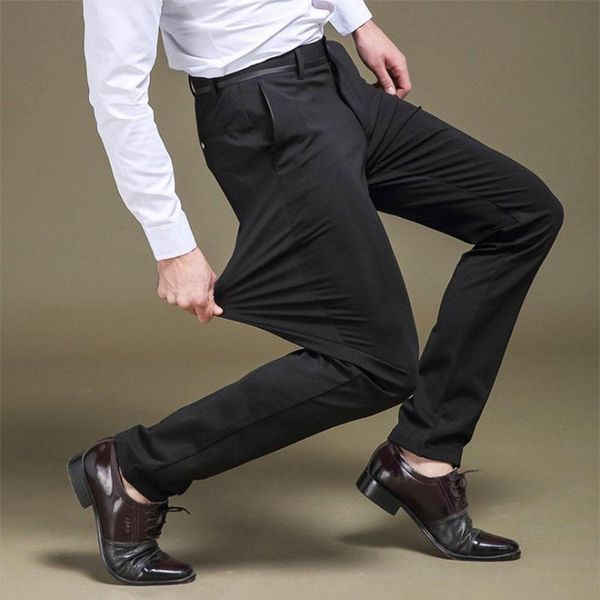 

mens pants classic suit for men spring summer dress high waist stretch trousers male business casual black gray blue 221118