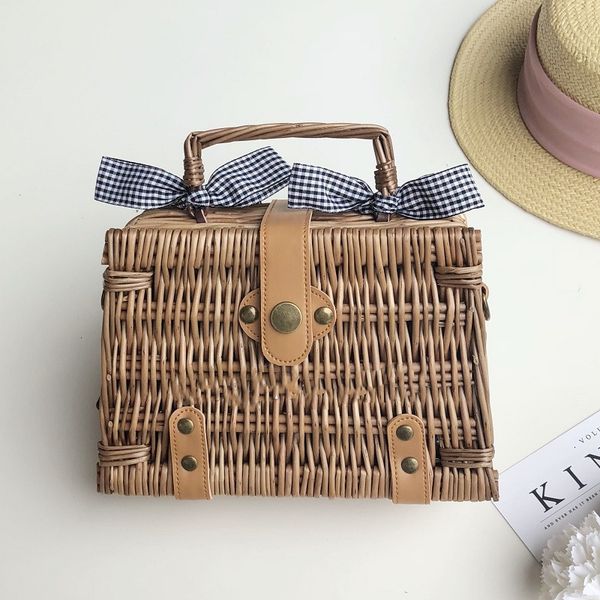 

evening bags handmade bohemian women's handbags summer straw beach bag square rattan bow female bags fashion designer shopper purse 221