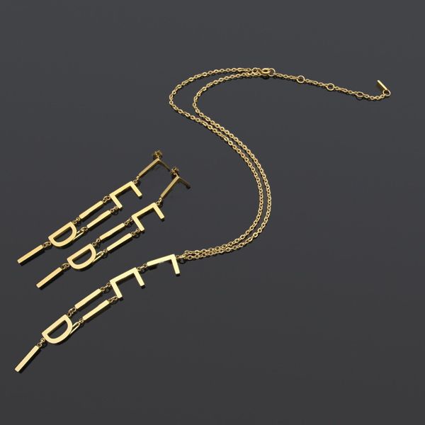 

brief classical elegance titanium steel necklace f letters dangle pendant studs earrings women settings 18k gold jewelry birthday festive gi, Silver