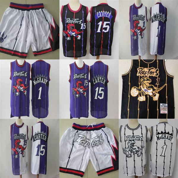 

men throwback toronto''raptors''jersey purple vince 15 carter tracy 1 mcgrady shorts basketball jerseys, Black;red