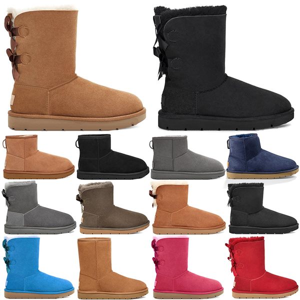 

designer boot luxury womens snow mini ankle short leather winter platform boots chestnut bow tie women booties stivali bottes shoes tasman, Black