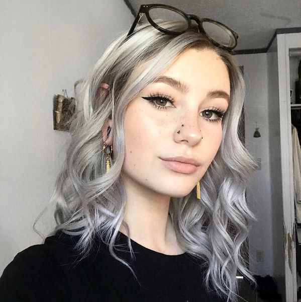 

women's wigs black gradual change gray medium gth curly set