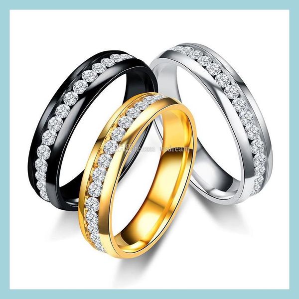 

band rings stainless steel diamond ring crystal engagement wedding band rings simple row gold women fashion jewelry drop delivery dh5bi, Silver