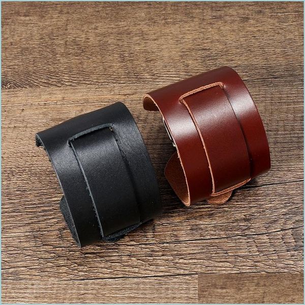 

bangle wide mtilayer wrap belt leather bangle cuff button adjustable bracelet wristand for men women fashion jewelry drop delivery br dh8ze, Black