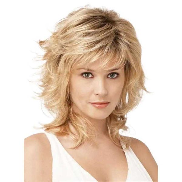 

women's wigs golden curly hair ffy slanted bangs men's long straight, Black
