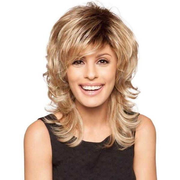 

women's wigs curly hair golden ffy slanting bangs men's long straight, Black