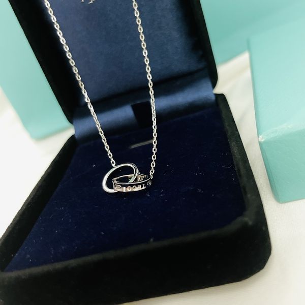 

luxury pendant necklaces designer brand sterling silver double round circle ring charm short chain choker collar for women jewelry with box