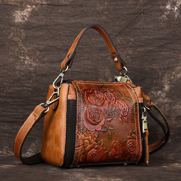 

evening bags sbirds vintage luxury designer leather woman bag follower embossed lady mini shoulder bag girl's handmade leather bucket b