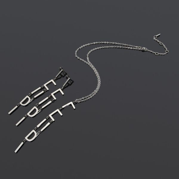 

new brief classical elegance titanium steel necklace f letters dangle pendant studs earrings women settings 18k gold jewelry birthday festiv, Silver