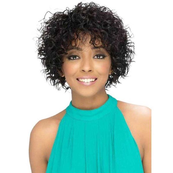 

women's wigs outer small curly short hair ffy high temperature silk, Black
