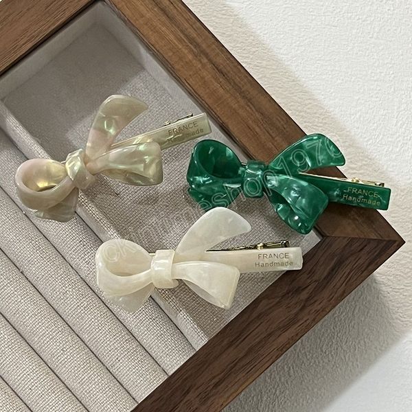 

korean woman green acetate bow barrettes hair clip girls hair accessories headwear hairgrip ornaments, Slivery;white