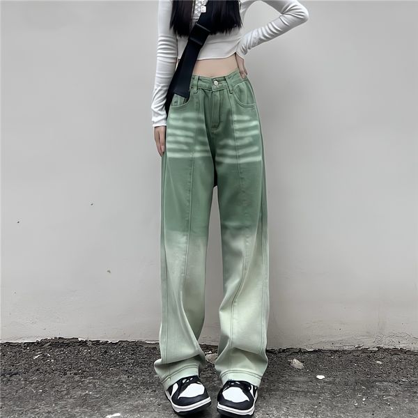 

women's jeans contrasting green pants high waist straight wide leg baggy jeans harajuku fashion vintage y2k streetwear women casual tro, Blue