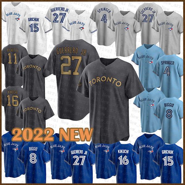 

2022 2023 new toronto blue baseball jersey jays 27 vladimir guerrero jr. 11 bo bichette 4 george springer 16 yusei kikuchi 8 cavan biggio 15, Blue;black