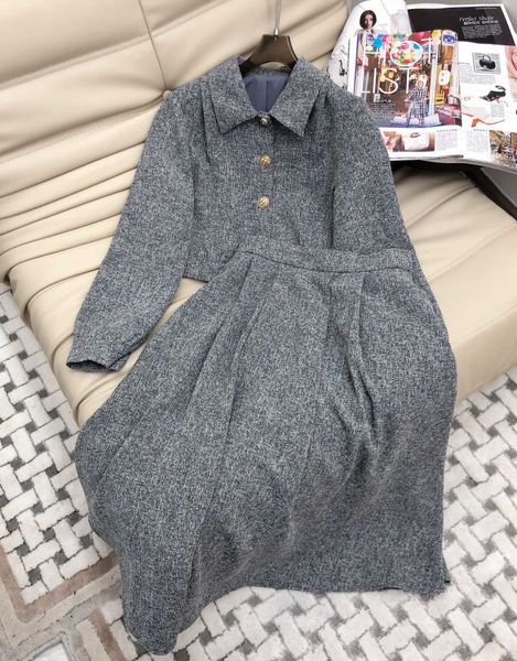 

two piece dress autumn winter 20 wool tweed elegant formal style mid calf skirt suit 221118, White