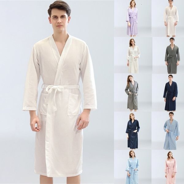 

men's sleepwear womens mens lightweight long robes with 34 sleeves waffle knit belted bathrobe 221118, Black;brown