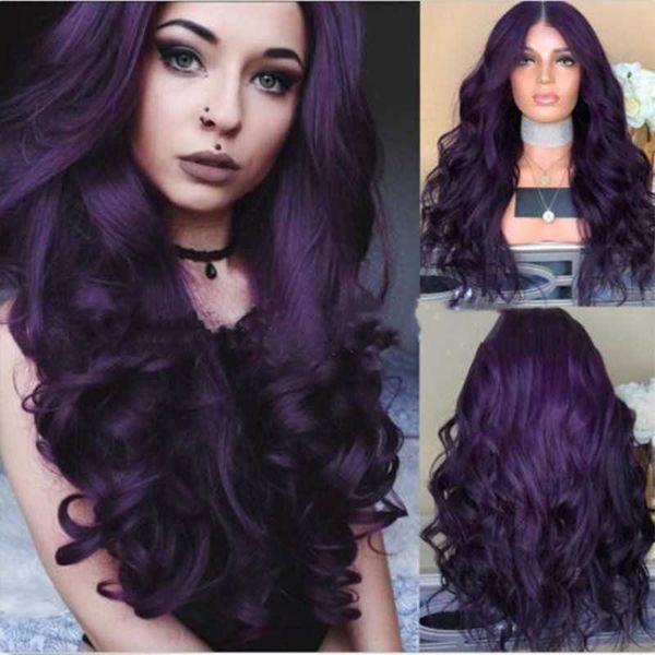 

women's wigs curly cos anime purple long hair head set, Black