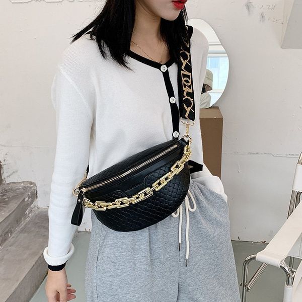

waist bags women's chain waist bag shoulder crossbody chest bag quality pu leather designer belt bag female fanny pack fashion phone pu