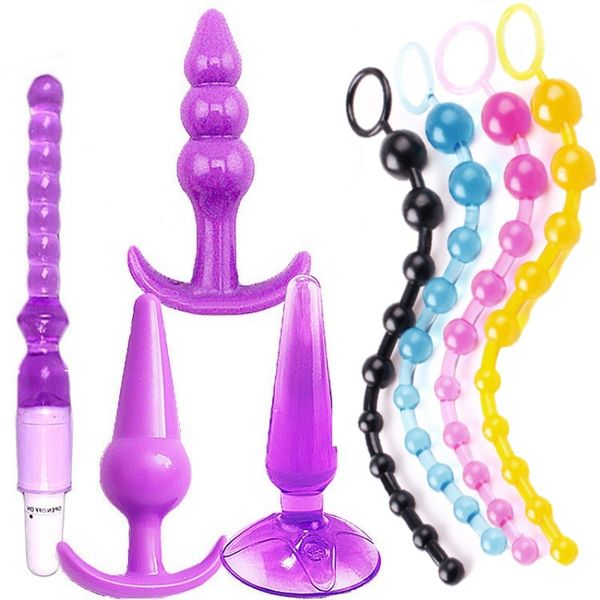 

costumes 11pcs/set new safe silicone butt plug dildo masturbation anal plug vaginal plug toys for woman men anal dilato, Black