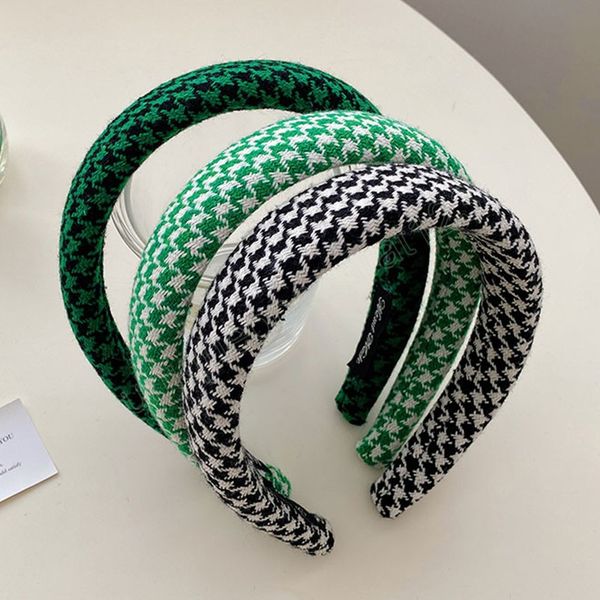 

fashion sponge paded hairband women hair accessories houndstooth pattern headband wide-brimmed green plaid head hoop, Silver
