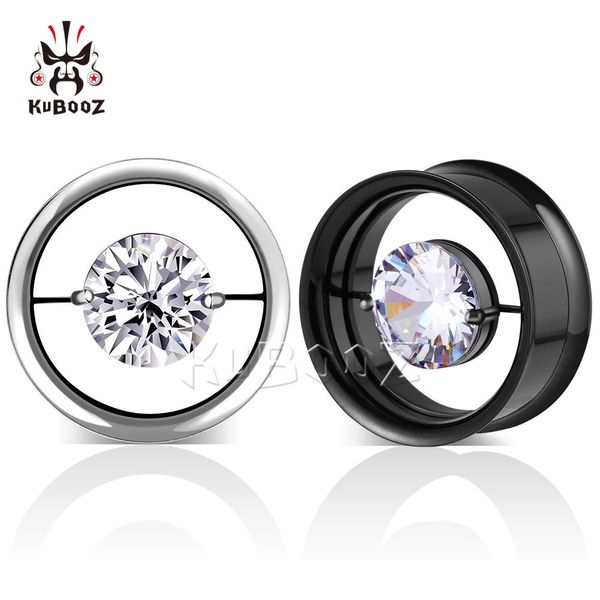 

kubooz stainless steel diamond ear tunnels plugs expanders jewelry piercing earring gauges body stretchers wholesale 8mm to 25mm 36pcs, Silver