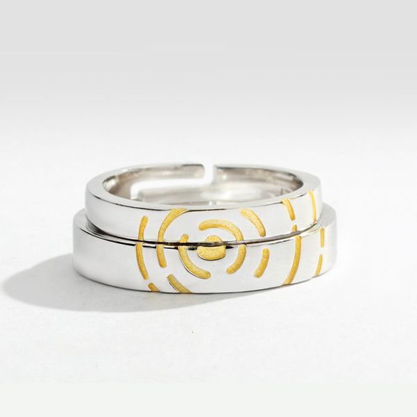 

solitaire ring 925 sterling silver ripple love resizable lovers' couple boyfrid girlfriend gift 221118, Golden;silver