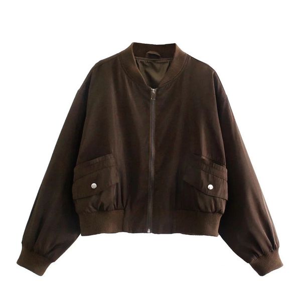 

women's jackets merodi stylish lady two pockets oneck long sleeve coffee color short jacket womens za autumn winter thick oversize outw, Black;brown