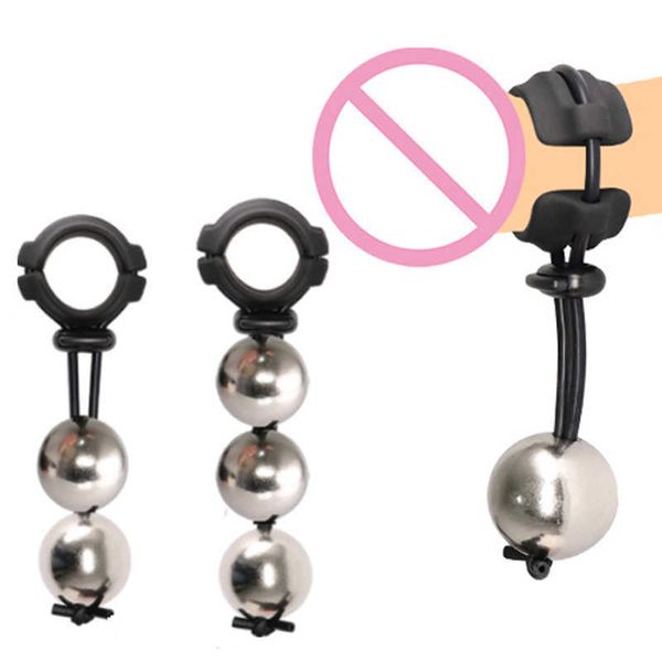 

beauty items male drop ball heavy weight stretcher silicone penis cock ring metal hanger for enlargement extender pull eexercise toys man