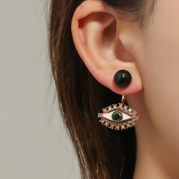 

s3338 fashion jewelry evil eye stud earrings rhinestone eyes black ball earrings, Golden;silver