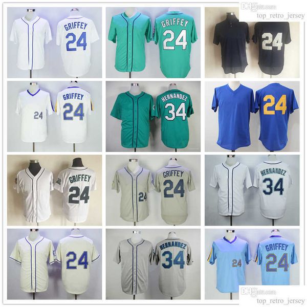 

mitchell and ness baseball jersey vintage 24 ken griffey 34 felix hernandez jerseys retro stitched, Blue;black