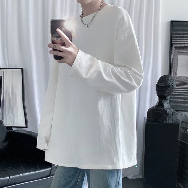 

men's tshirts oversized spring tshirt for men solid color basic male t shirt o neck long sleeve tshirts korean women man casual tees 22, White;black