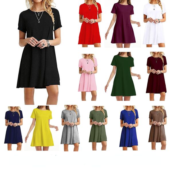 

New 2022 Short Sleeve Fashion Casual Spring Summer Autumn Elegant Dress for Women, Wine red
