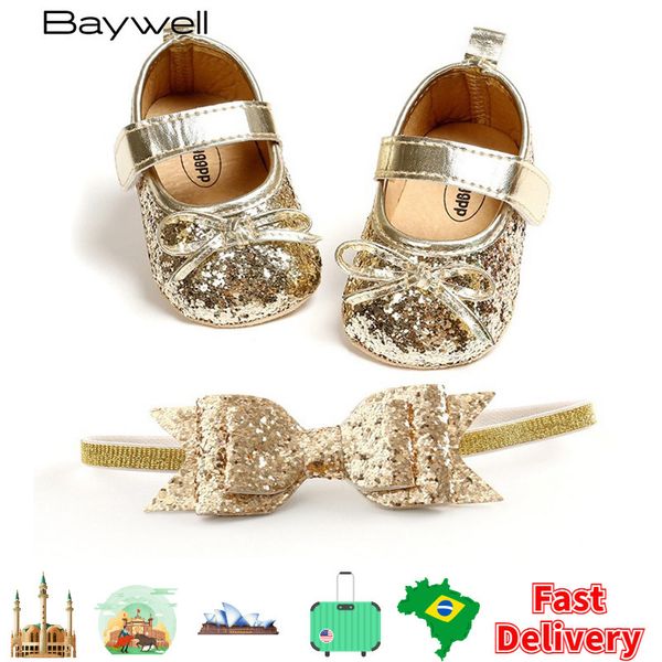 

sneakers sequins baby shoes leather toddler baby girl first walkers sets headband bowknot soft sole hook loop bling shoes for girls 221119, Black;red