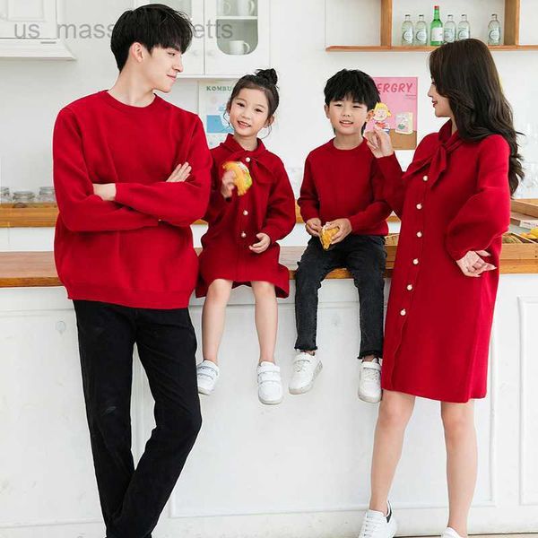 

family matching outfits parent child dress a family of three or four new year clothes autumn and winter knitted wool dress l221108, Blue