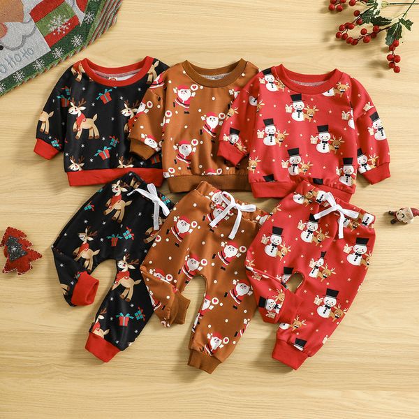 

clothing sets infant baby girls boys christmas pants set snowman santa claus elk print long sleeve sweatshirt elastic waist sweatpants 0 3 t, White