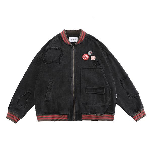 

men's down parkas streetwear baseball jacket coat men letter patch color block patchwork winter autumn harajuku vintage college bomber, Black