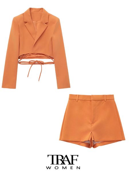 

women's suits blazers traf women fashion with tied cropped blazer coat vintage long sleeve female outerwear chic veste femme 221119, White;black