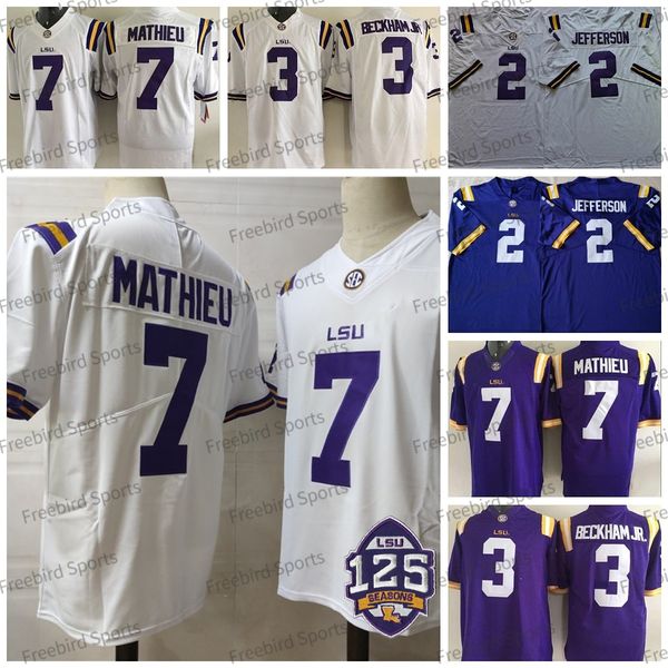 

ncaa 7 tryann mathieu football jersey 2 justin jefferson 3 odell beckham jr. purple white lsu tigers mens college football jerseys 125th, Black